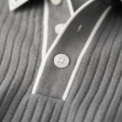 Men's Short Sleeve Polo Shirt with Ribbed Texture and Tipped Collar