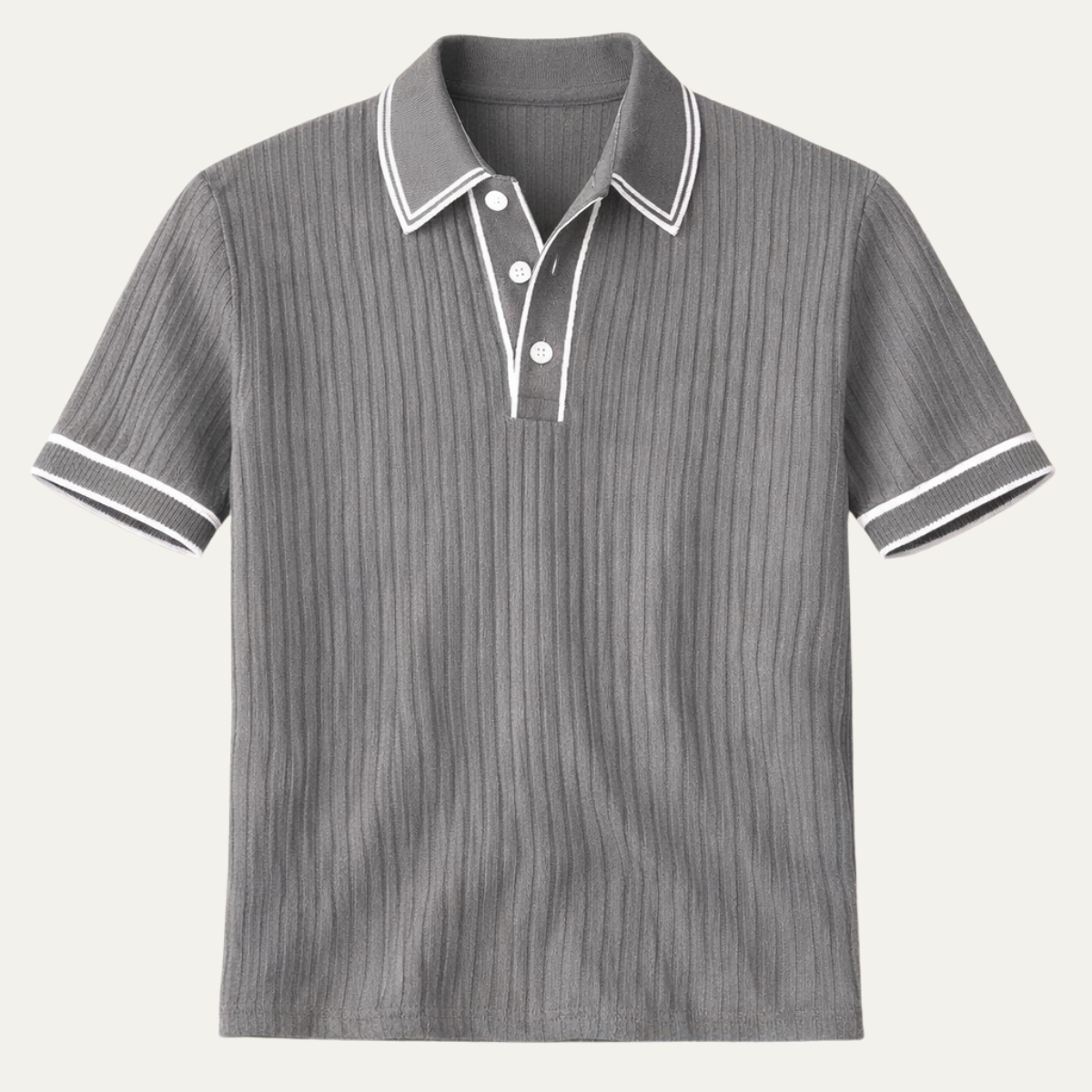 Men's Short Sleeve Polo Shirt with Ribbed Texture and Tipped Collar