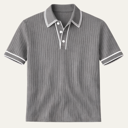 Men's Short Sleeve Polo Shirt with Ribbed Texture and Tipped Collar