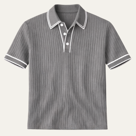 Men's Short Sleeve Polo Shirt with Ribbed Texture and Tipped Collar