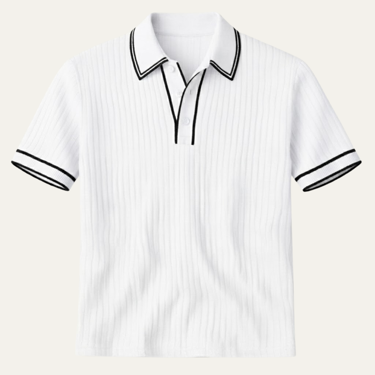 Men's Short Sleeve Polo Shirt with Ribbed Texture and Tipped Collar