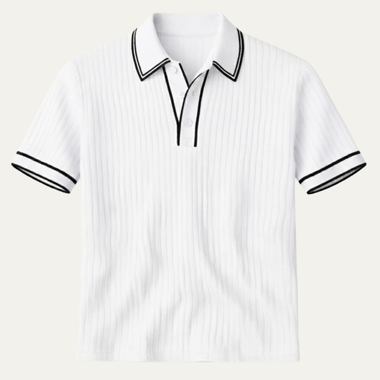 Men's Short Sleeve Polo Shirt with Ribbed Texture and Tipped Collar