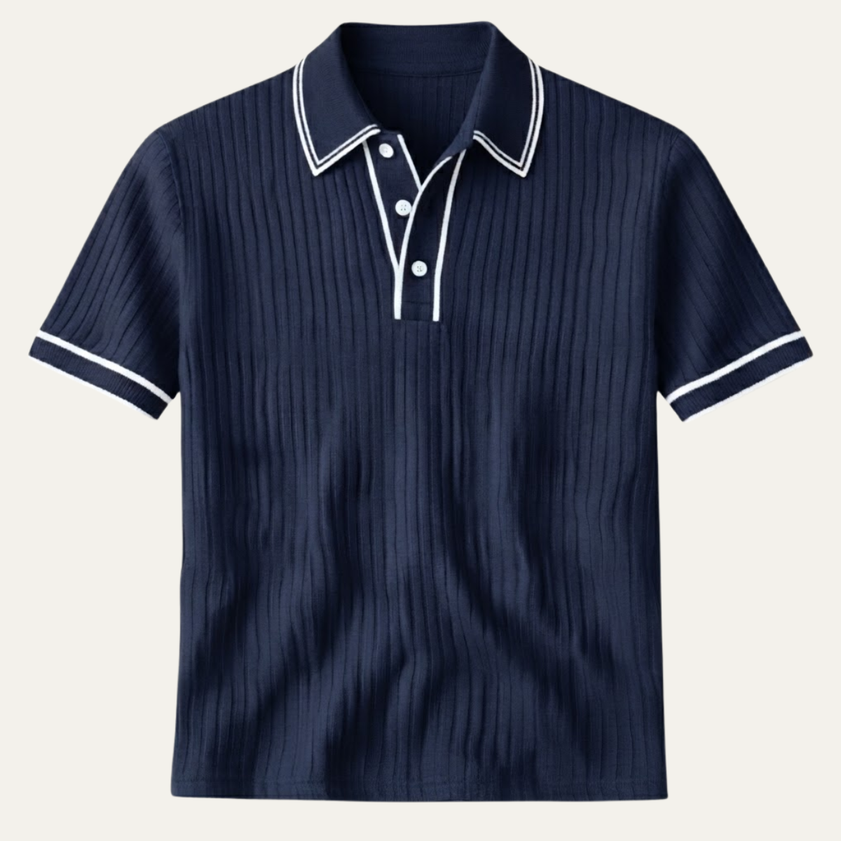 Men's Short Sleeve Polo Shirt with Ribbed Texture and Tipped Collar