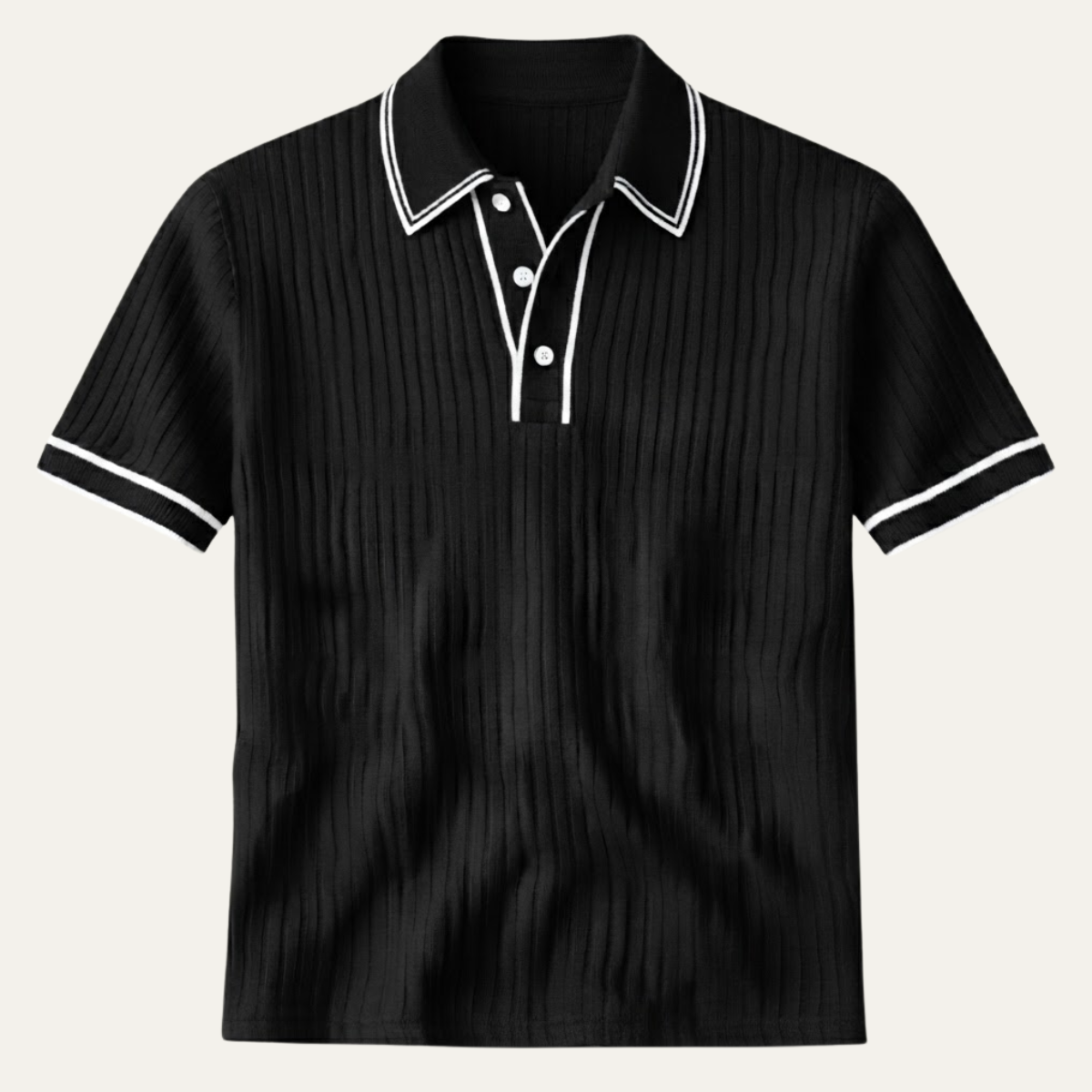 Men's Short Sleeve Polo Shirt with Ribbed Texture and Tipped Collar