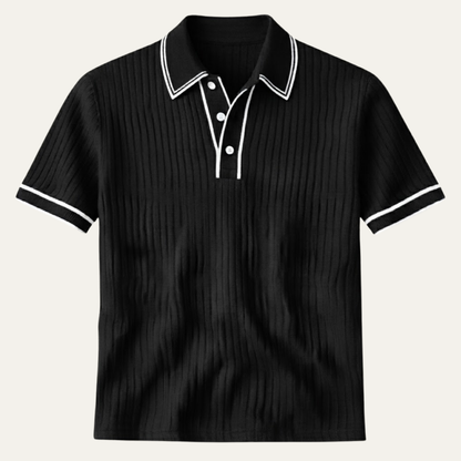 Men's Short Sleeve Polo Shirt with Ribbed Texture and Tipped Collar