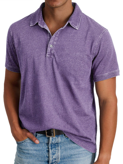 Men's Short Sleeve Polo Shirt with Spread Collar and Washed Finish