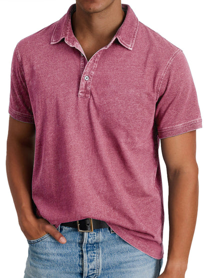 Men's Short Sleeve Polo Shirt with Spread Collar and Washed Finish