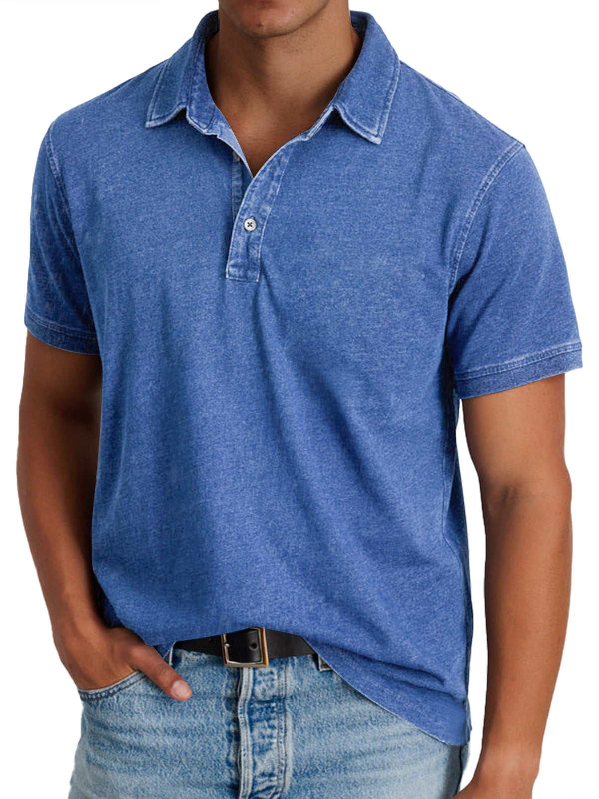 Men's Short Sleeve Polo Shirt with Spread Collar and Washed Finish