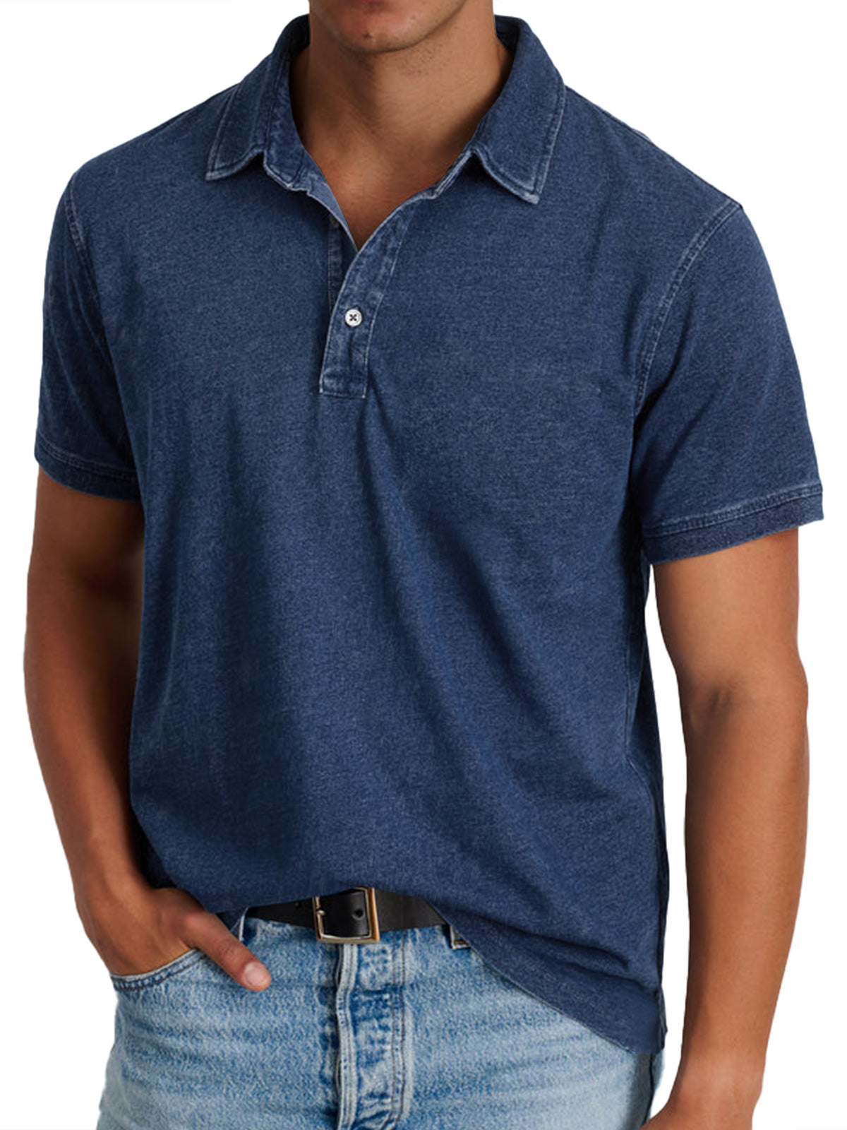 Men's Short Sleeve Polo Shirt with Spread Collar and Washed Finish