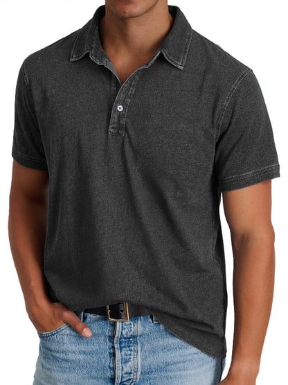 Men's Short Sleeve Polo Shirt with Spread Collar and Washed Finish