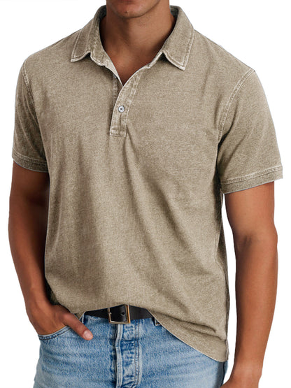 Men's Short Sleeve Polo Shirt with Spread Collar and Washed Finish
