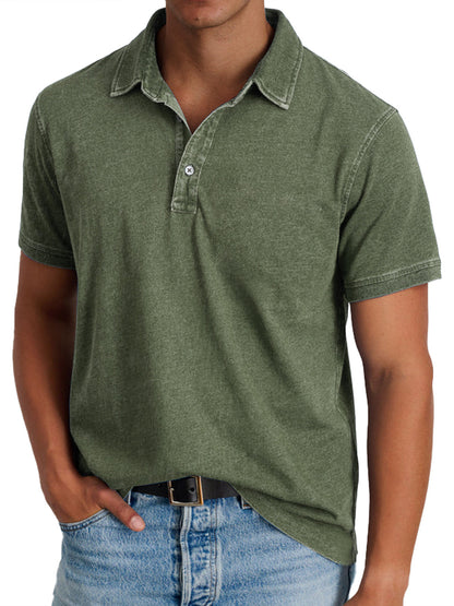 Men's Short Sleeve Polo Shirt with Spread Collar and Washed Finish