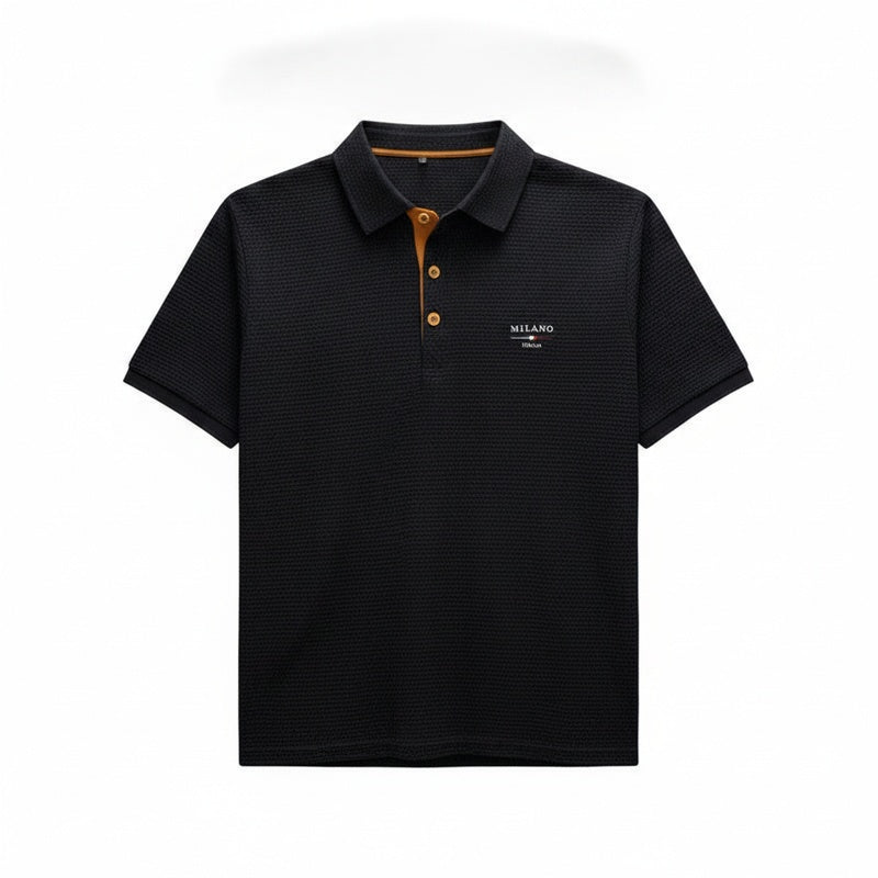 Men's Short Sleeve Polo Shirt with Textured Fabric and Button Placket