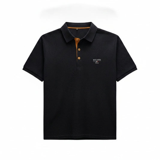 Men's Short Sleeve Polo Shirt with Textured Fabric and Button Placket