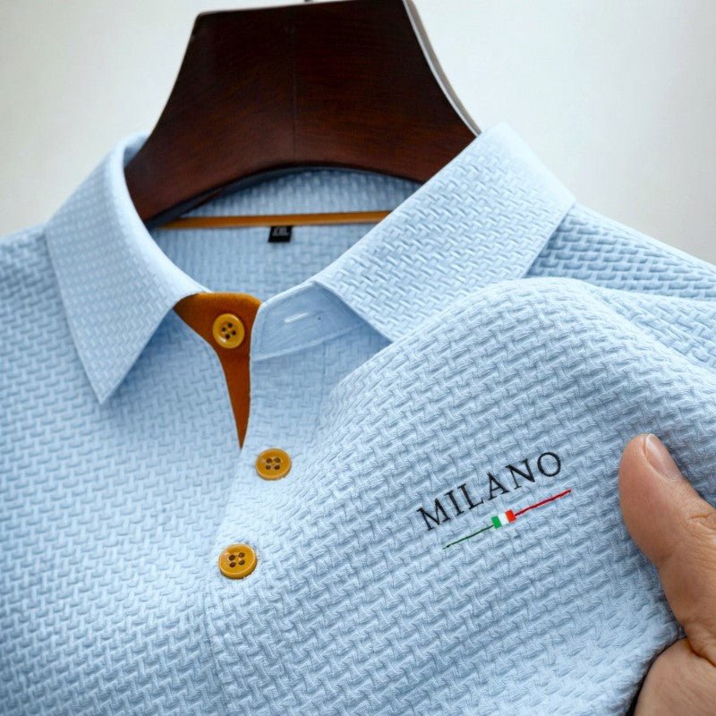 Men's Short Sleeve Polo Shirt with Textured Fabric and Button Placket