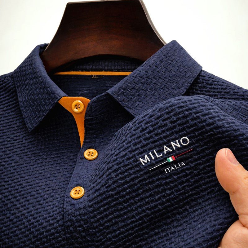 Men's Short Sleeve Polo Shirt with Textured Fabric and Button Placket