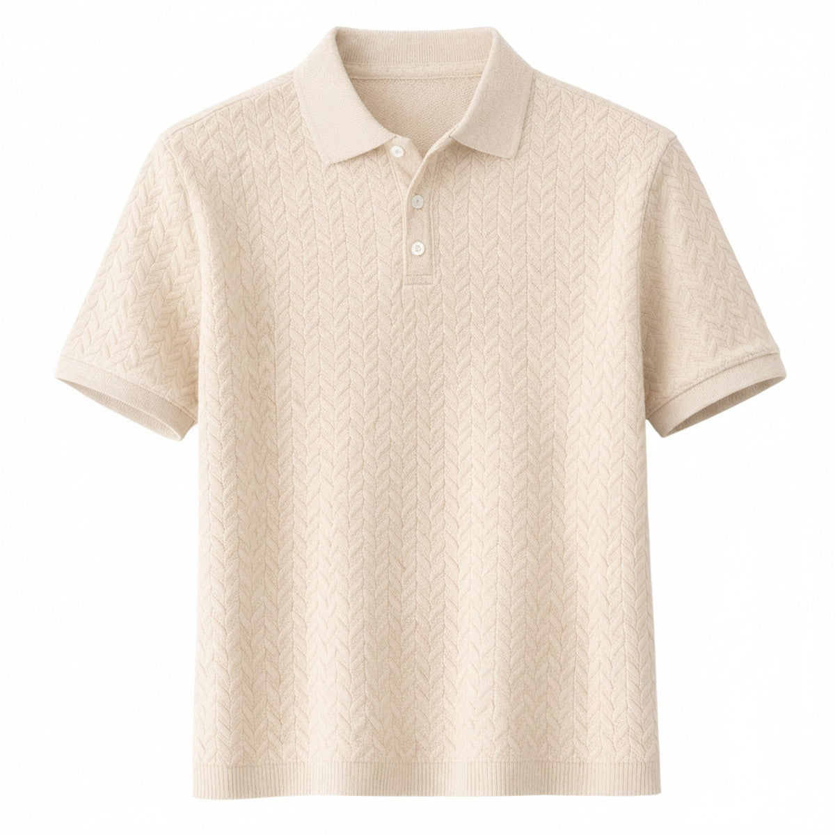 Men's Short Sleeve Polo Shirt with Textured Pattern and Button Collar