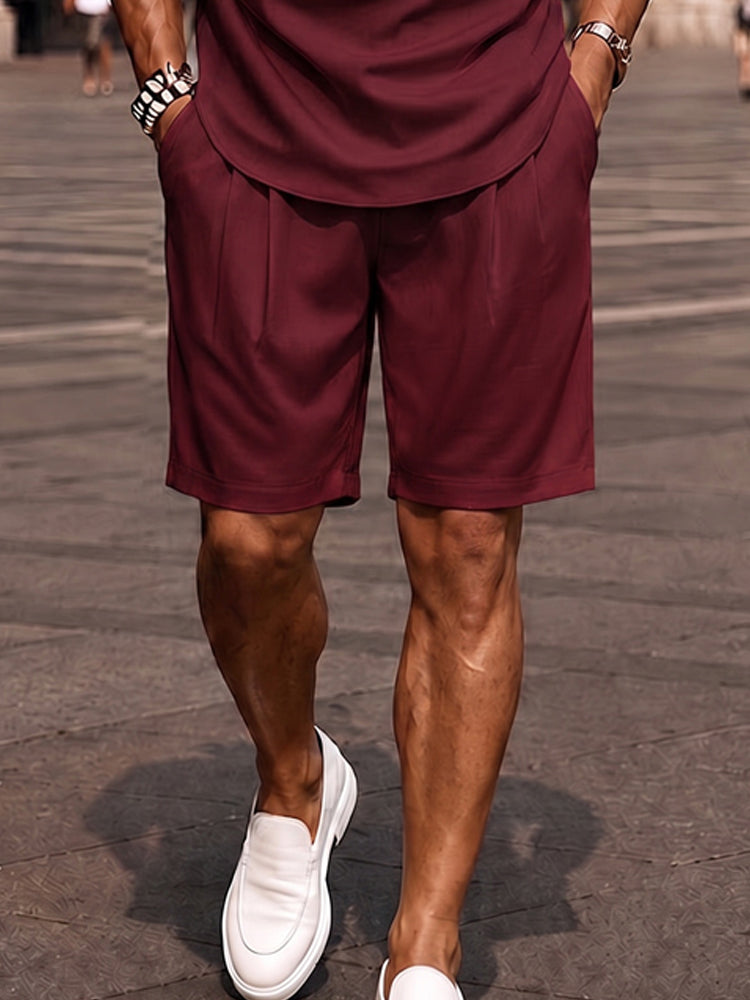 Men's Short Sleeve Polo Short Set with V-Neck and Chest Pocket