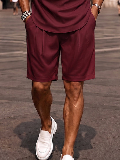 Men's Short Sleeve Polo Short Set with V-Neck and Chest Pocket