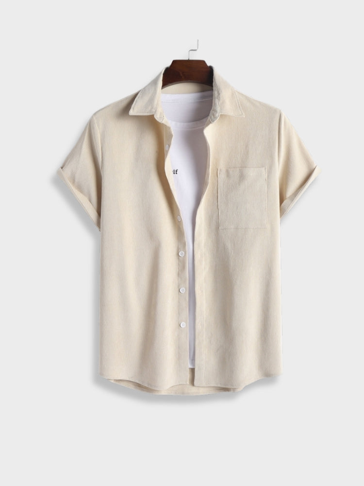 Men's Short Sleeve Shirt and Shorts Clothing Set with Button Closure