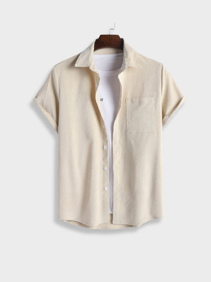Men's Short Sleeve Shirt and Shorts Clothing Set with Button Closure
