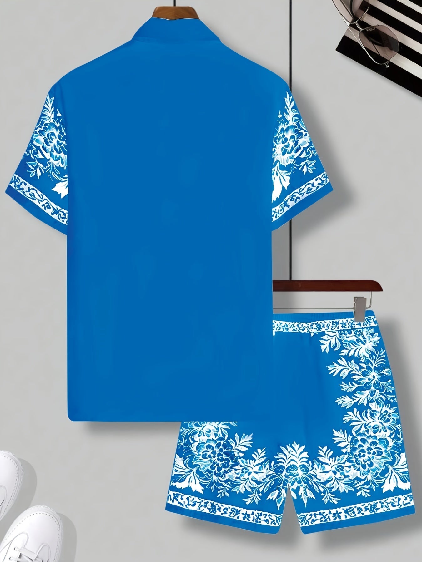 Men's Short Sleeve Shirt and Shorts Set with Floral Print