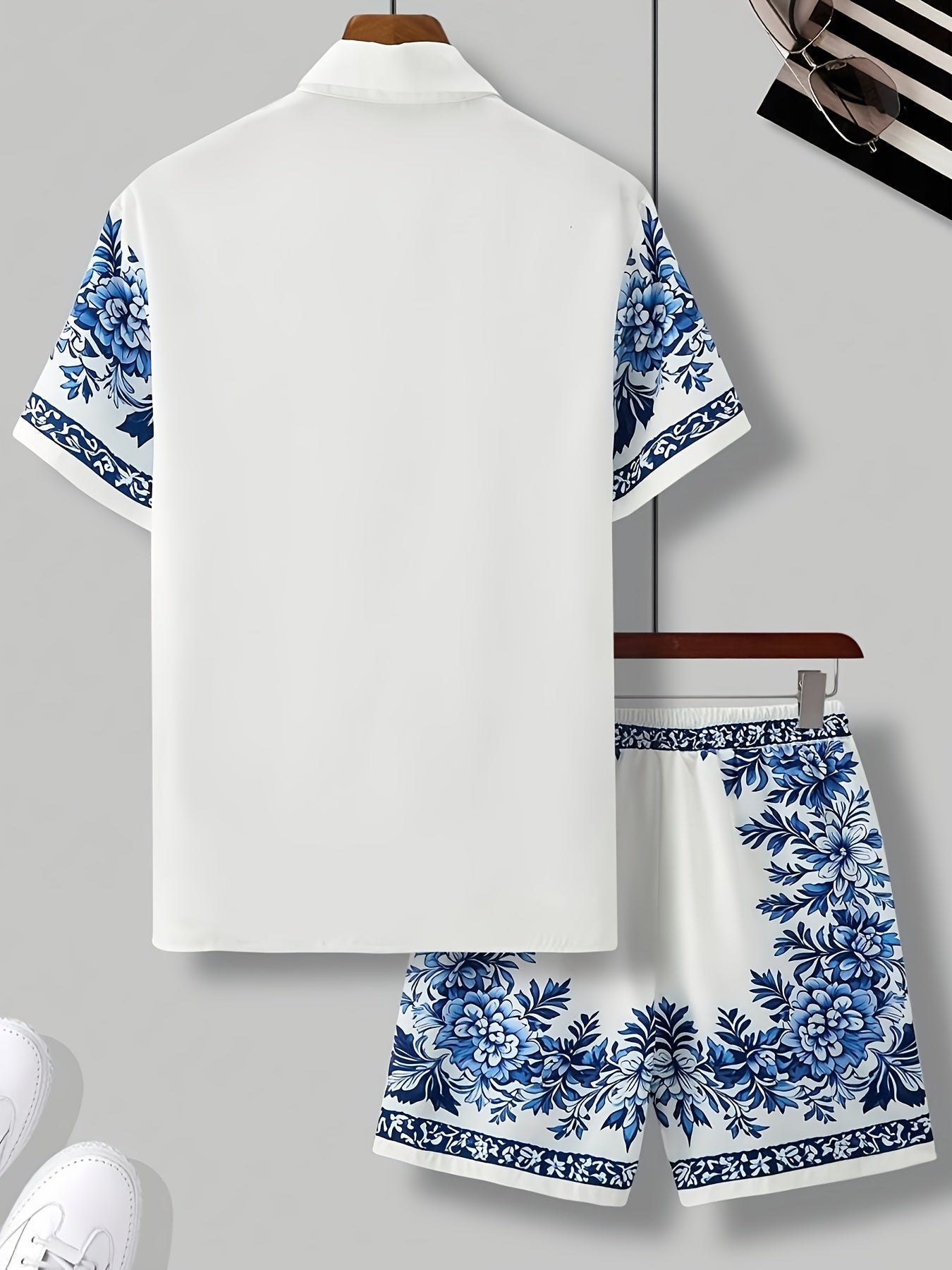 Men's Short Sleeve Shirt and Shorts Set with Floral Print