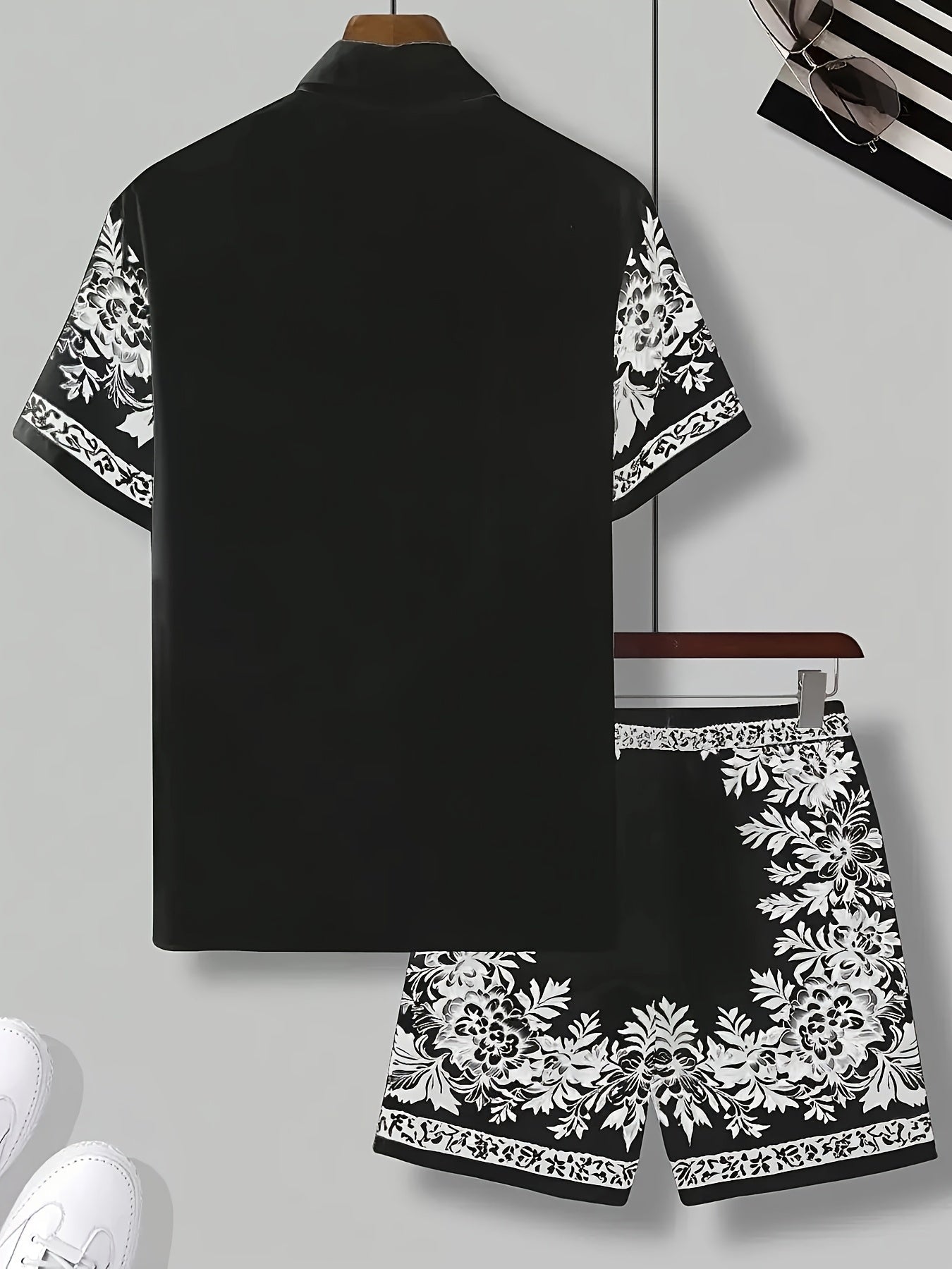 Men's Short Sleeve Shirt and Shorts Set with Floral Print