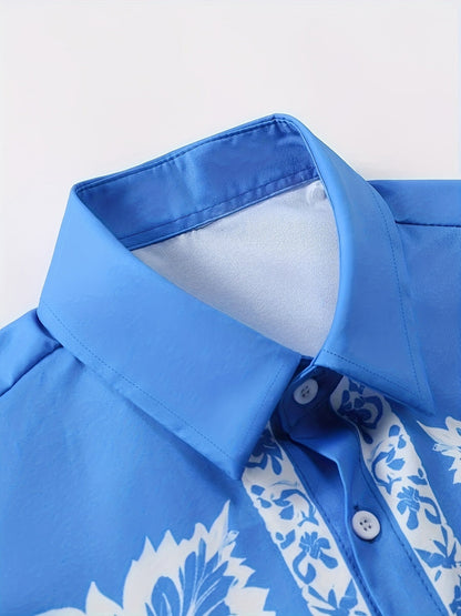 Men's Short Sleeve Shirt and Shorts Set with Floral Print