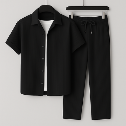 Men's Short Sleeve Shirt and Trousers Clothing Set with Drawstring Waist