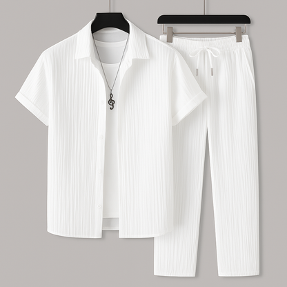 Men's Short Sleeve Shirt and Trousers Clothing Set with Drawstring Waist