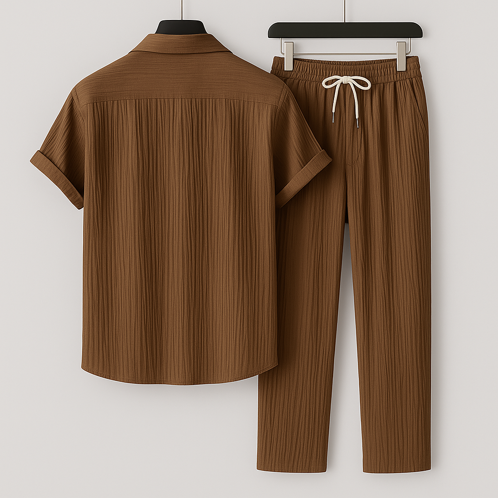 Men's Short Sleeve Shirt and Trousers Clothing Set with Drawstring Waist
