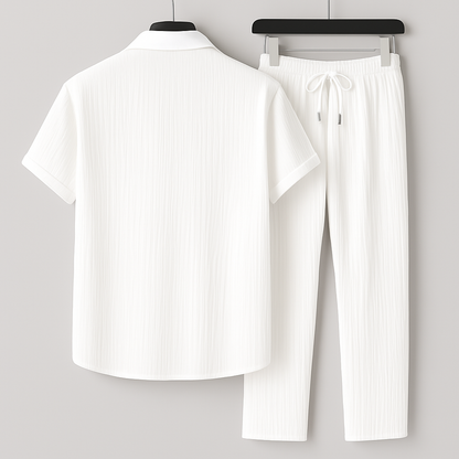 Men's Short Sleeve Shirt and Trousers Clothing Set with Drawstring Waist