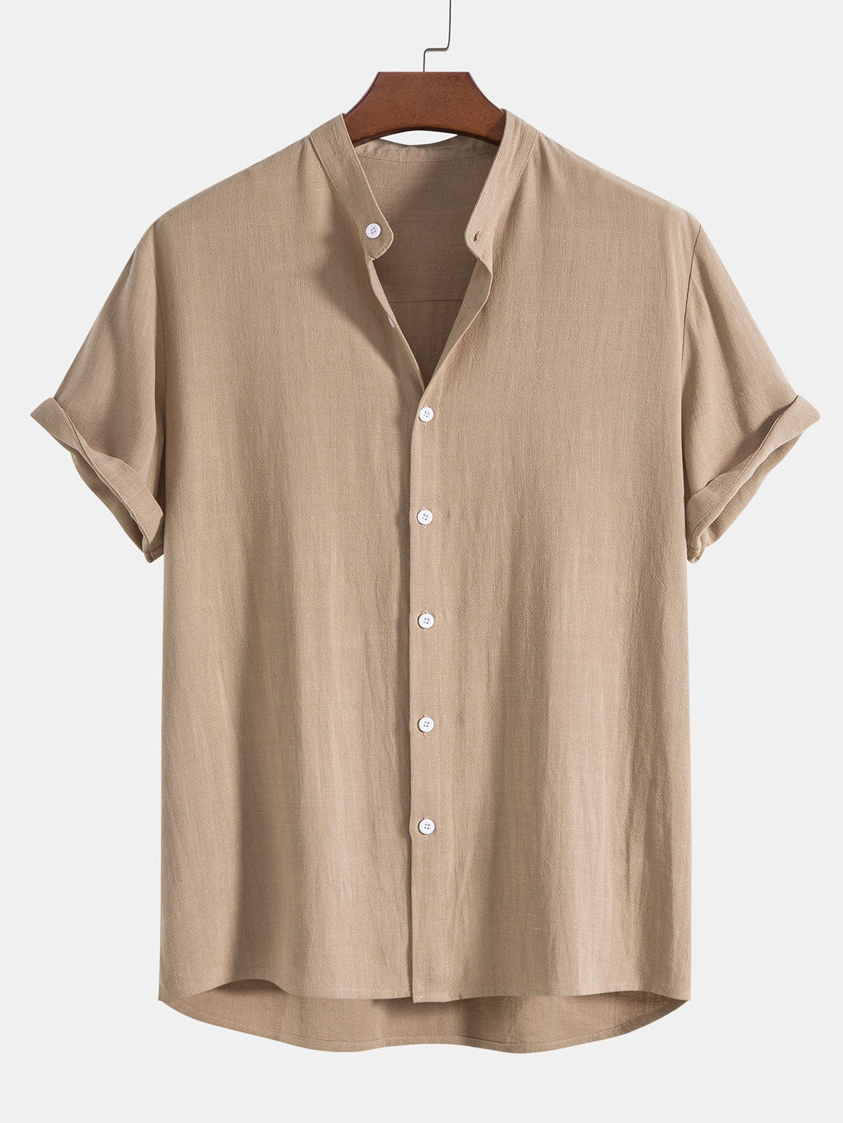 Men's Short Sleeve Shirt and Trousers Set with Button-Up and Drawstring Waist