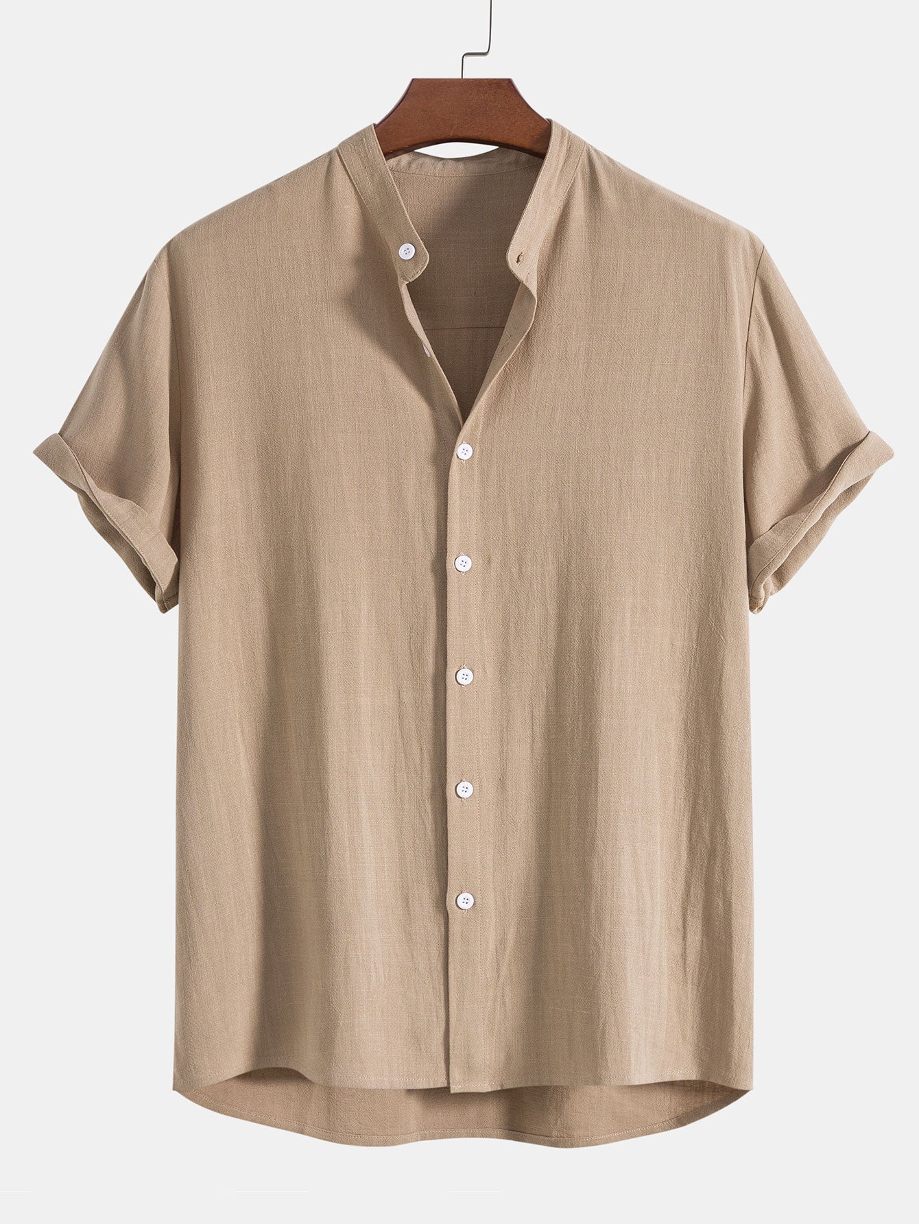 Men's Short Sleeve Shirt and Trousers Set with Button-Up and Drawstring Waist