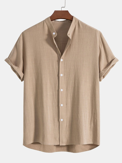Men's Short Sleeve Shirt and Trousers Set with Button-Up and Drawstring Waist