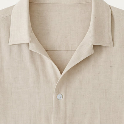 Men's Short Sleeve Shirt and Trousers Set with Camp Collar and Drawstring Waist