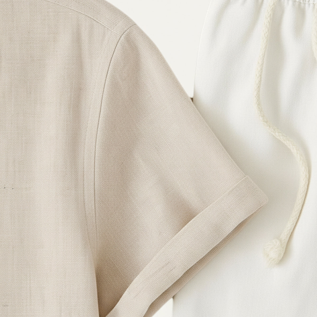 Men's Short Sleeve Shirt and Trousers Set with Camp Collar and Drawstring Waist
