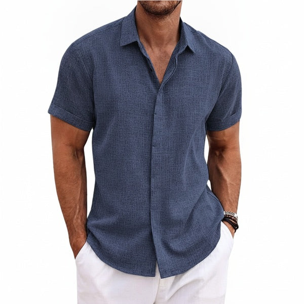Men's Short Sleeve Shirt Regular Fit with Button Closure and Spread Collar