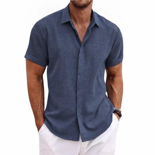Men's Short Sleeve Shirt Regular Fit with Button Closure and Spread Collar
