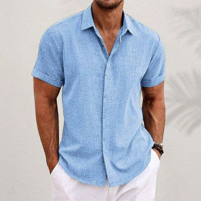 Men's Short Sleeve Shirt Regular Fit with Button Closure and Spread Collar