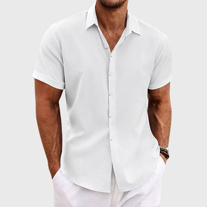 Men's Short Sleeve Shirt Regular Fit with Button Closure and Spread Collar