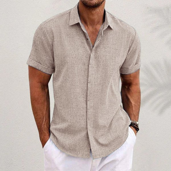 Men's Short Sleeve Shirt Regular Fit with Button Closure and Spread Collar