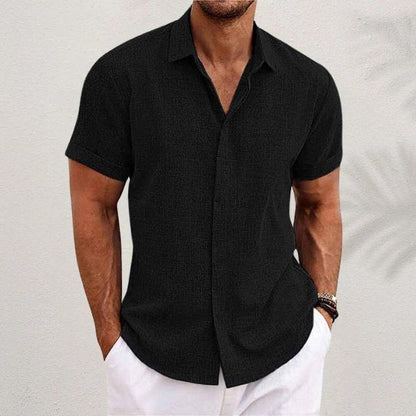 Men's Short Sleeve Shirt Regular Fit with Button Closure and Spread Collar