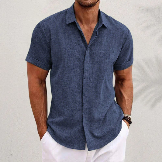 Men's Short Sleeve Shirt with Button Closure and Spread Collar
