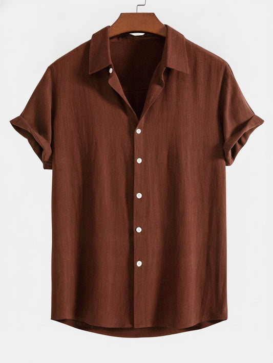 Men's Short Sleeve Shirt with Button Front and Spread Collar
