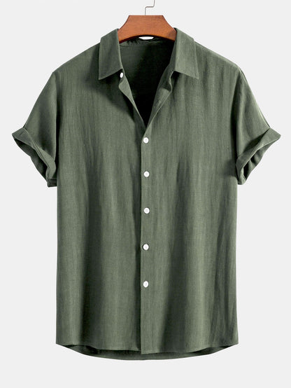 Men's Short Sleeve Shirt with Button Front and Spread Collar