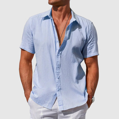 Men's Short Sleeve Shirt with Button Front and Textured Pattern