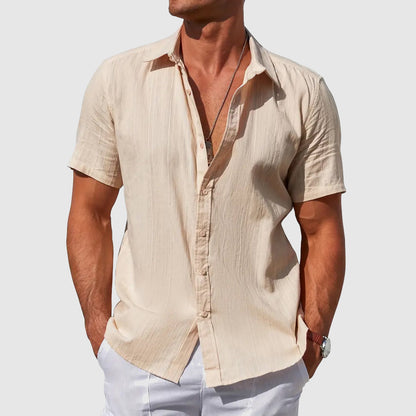 Men's Short Sleeve Shirt with Button Front and Textured Pattern