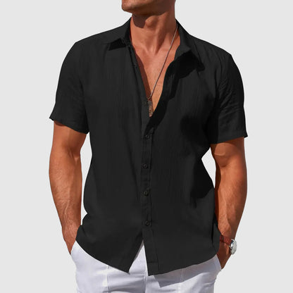Men's Short Sleeve Shirt with Button Front and Textured Pattern